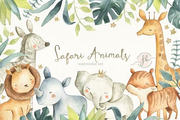 45款可爱的手绘水彩动物素材合辑下载[png,jpg]