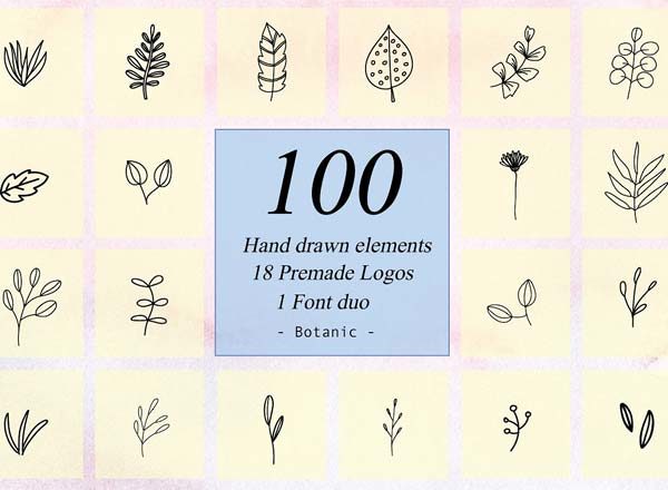 100+精致美丽的手绘花卉元素