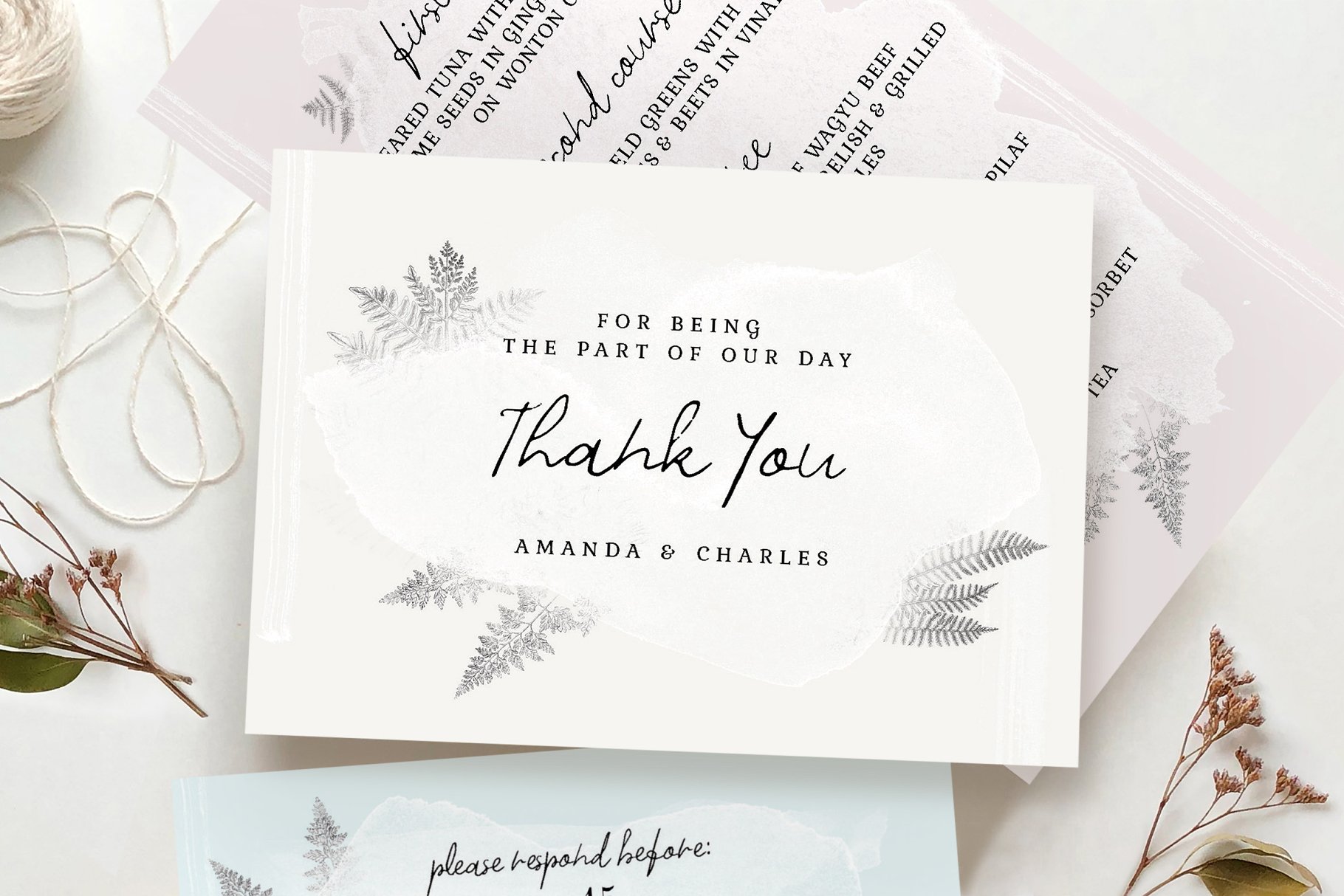 水彩画风格婚礼设计物料模板 Watercolor Sprigs Wedding Suite插图(3)