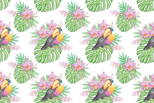 热带主题手绘水彩图案合集 Watercolor Tropical Kit插图(4)