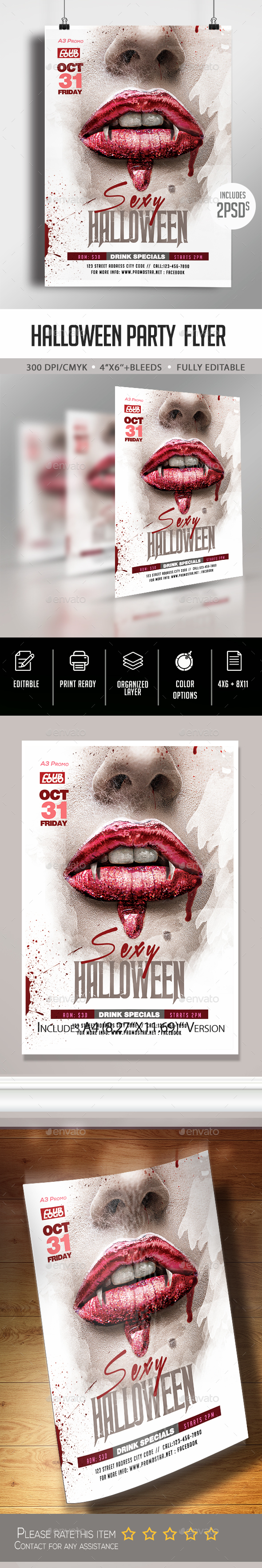 惊悚万圣节海报模板 Halloween Party Flyer [psd]插图