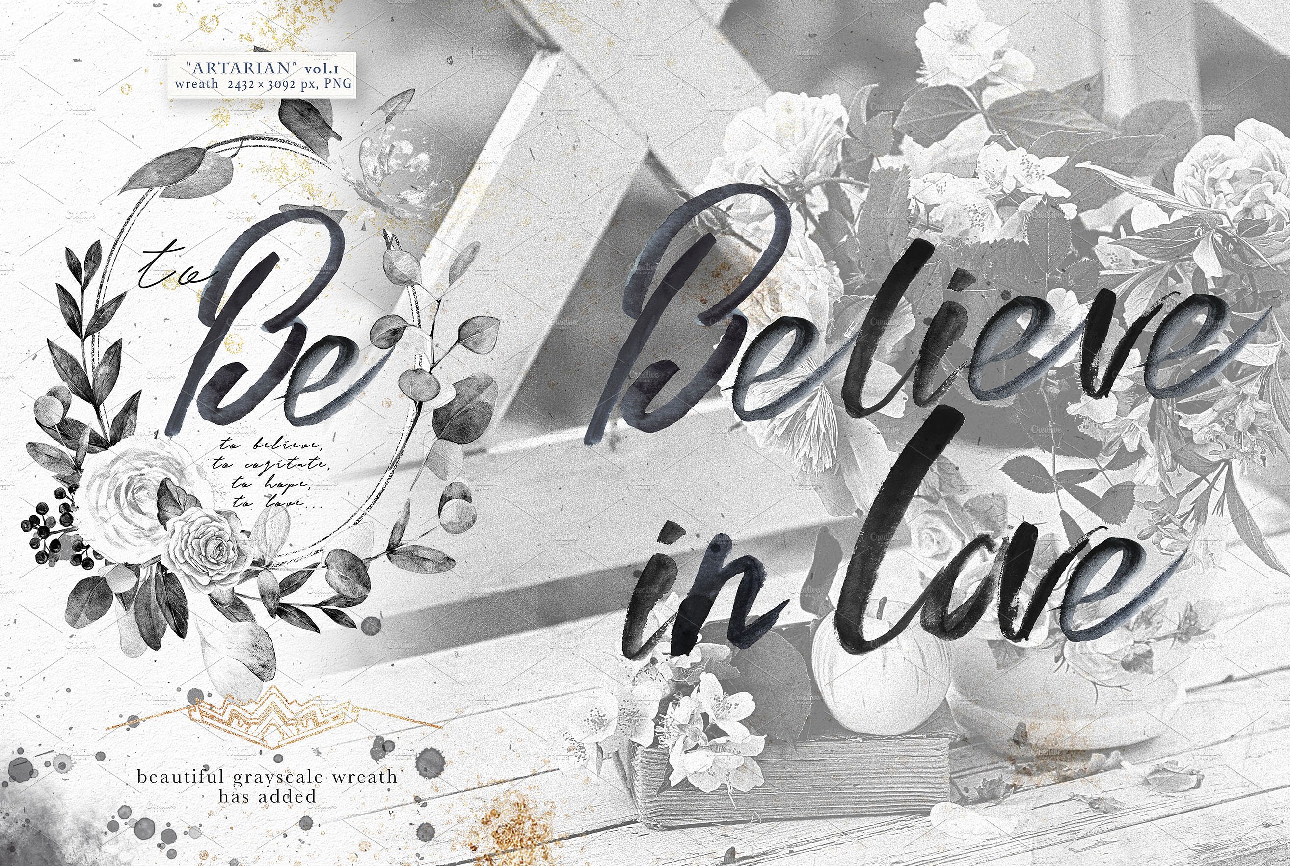 灰色字母&花卉水彩套装 Monograms & bouquets vol.1 Artarian插图(6)