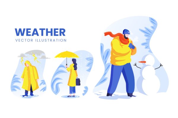 天气预报主题人物形象素材库精选手绘插画矢量素材 Weather Condition Vector Character Set