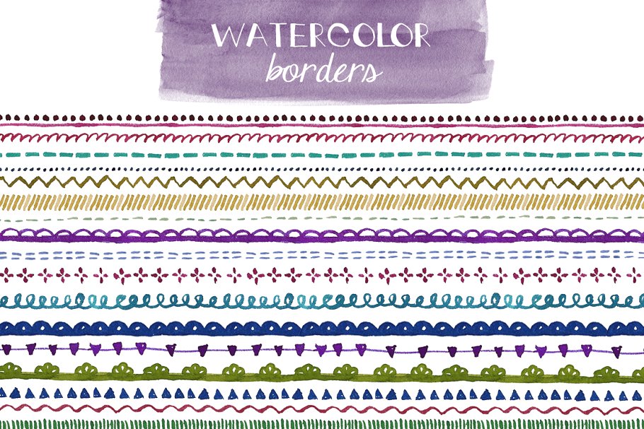 多彩水彩花边装饰元素 Watercolor Borders插图