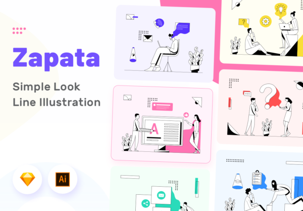 素材库下午茶：简单的表现互联网概念的插画矢量素材下载