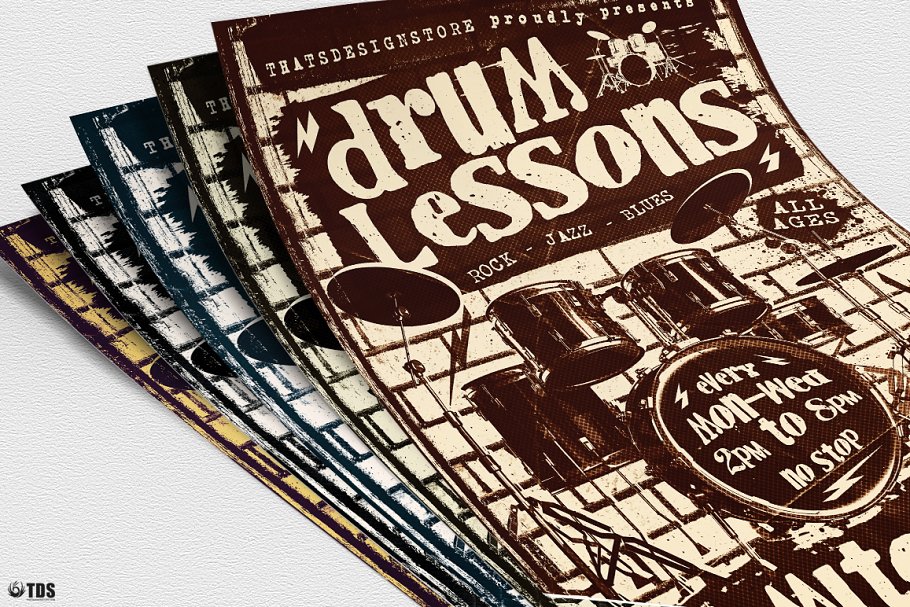 架子鼓演奏乐队表演宣传PSD模板V1 Drum Lessons Flyer PSD V1插图(5)
