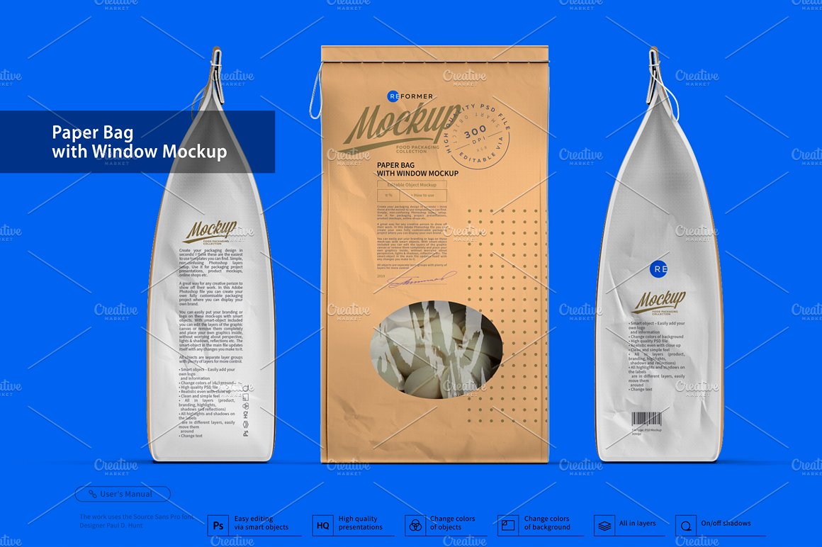 高品质的包装纸袋展示样机 Paper Bag with Window Mockup [psd]插图(1)