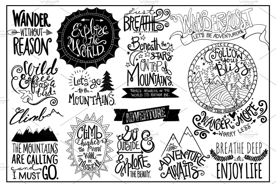 山脉元素手绘字母插画素材 Mountain Hand-Drawn Lettering插图(2)