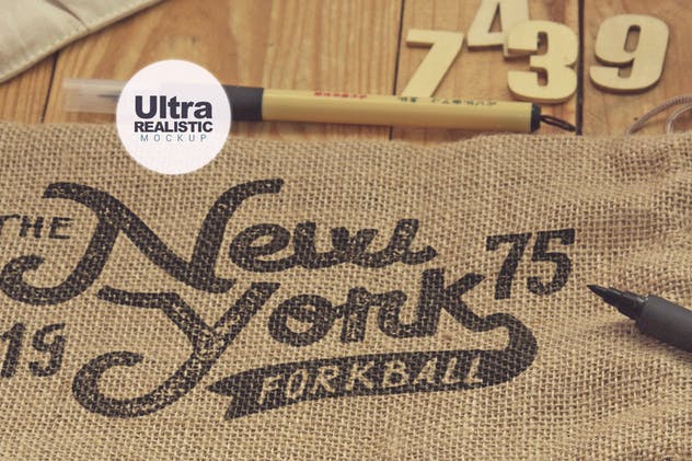 麻袋素描艺术图案预览样机素材库精选模板v1 Sack Bag Horitzontal Sketch插图(2)