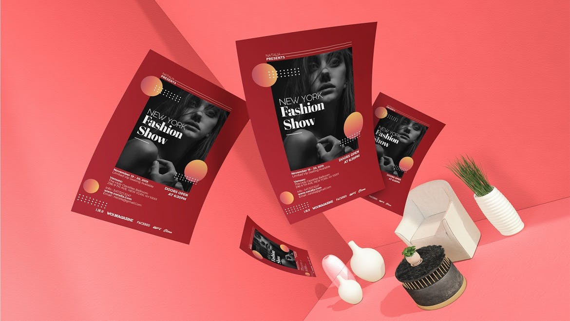 时装秀时尚主题海报传单素材库精选PSD模板 Fashion Show Flyer Template插图(1)