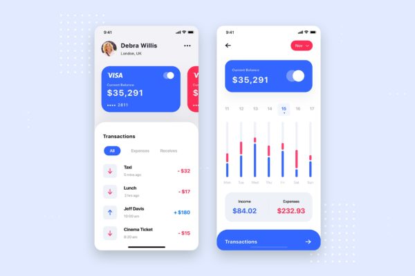 财务APP应用程序UI界面设计素材库精选模板 Finance App UI Kit Template