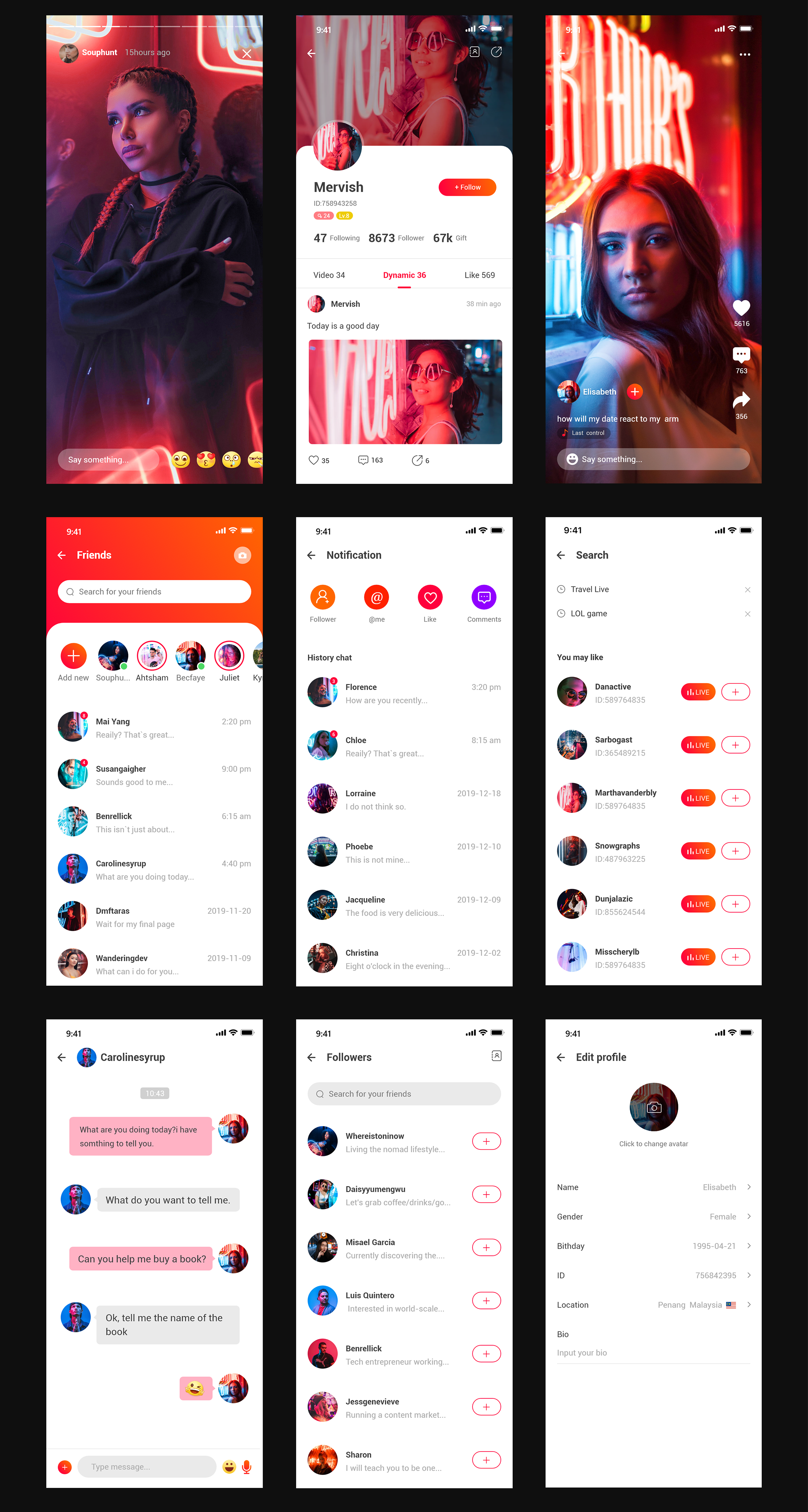 素材库下午茶:视频直播流媒体社区APP应用设计XD模板插图(2)
