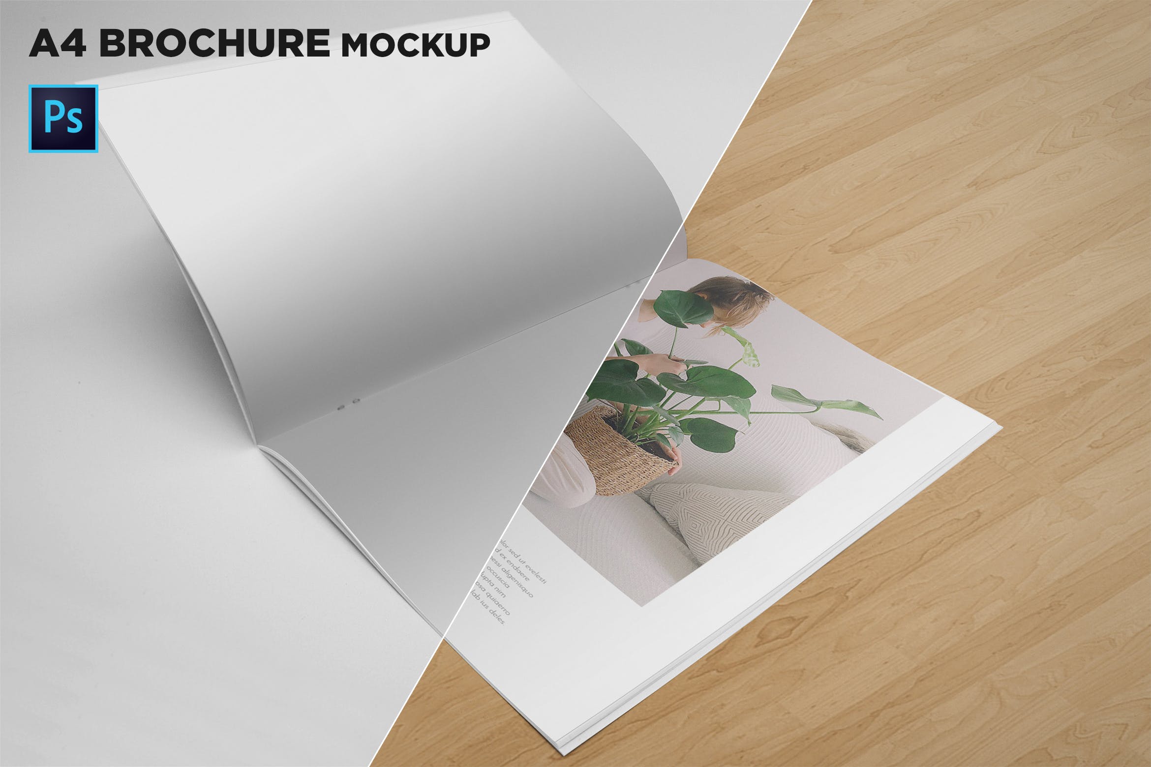 A4宣传小册子/企业画册翻页视图样机素材库精选 A4 Brochure Mockup Open Pages插图