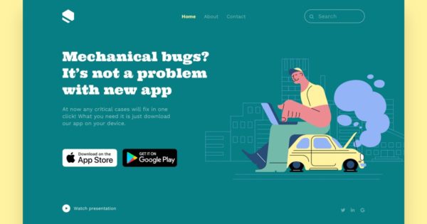 网站着陆页设计汽车维修服务矢量插画素材 Car Fixing Landing Page Illustrations