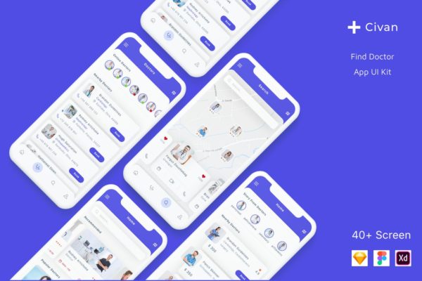 医生预约平台APP应用UI设计素材库精选套件 Civan – Find Doctor App UI Kit