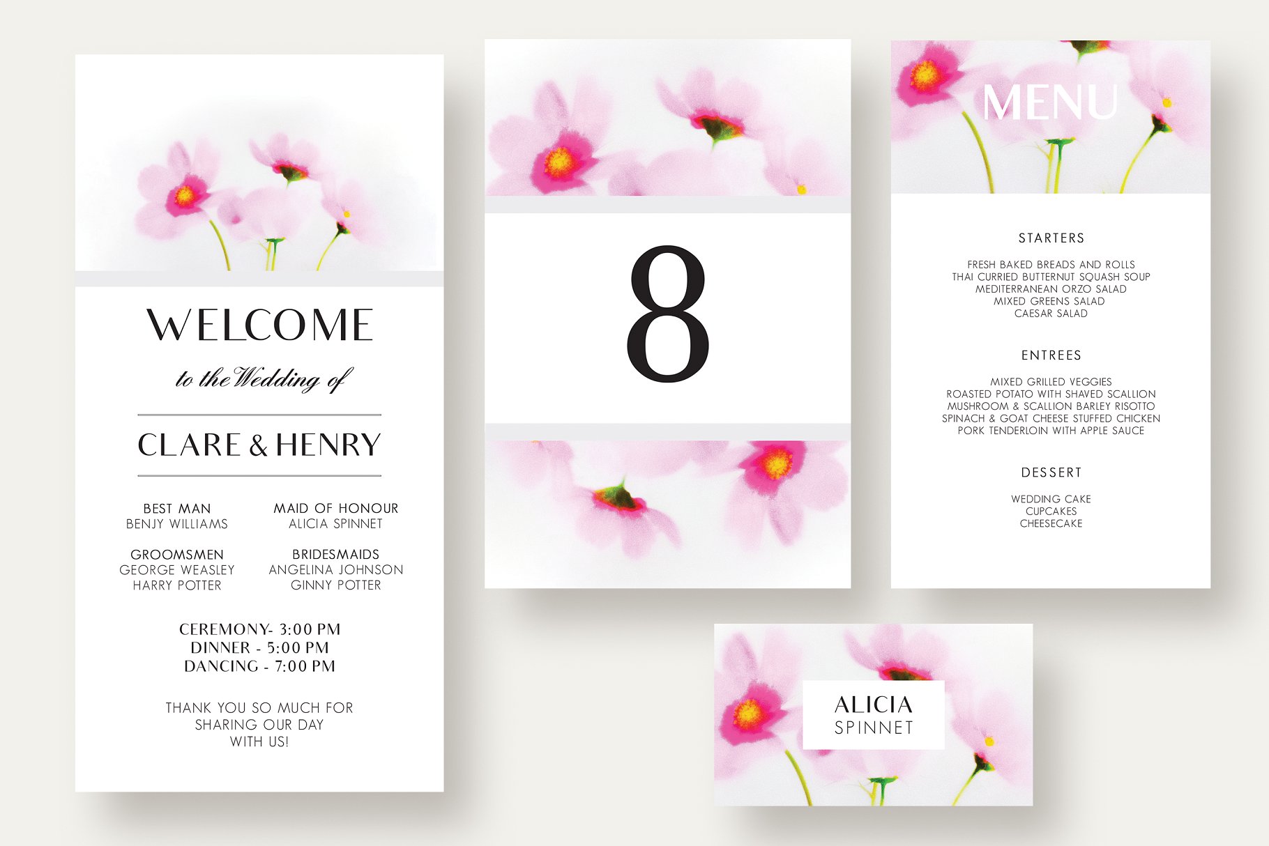 花卉婚礼邀请函套装 Cosmos Flower Wedding Suite插图(3)