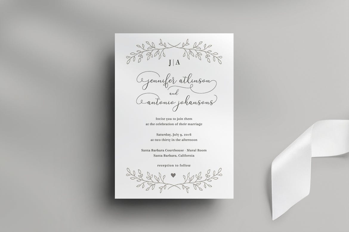 简约朴素风格婚礼邀请设计物料素材 Wedding Invitation Set插图(1)