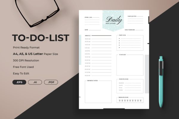 日常待办事项清单模板 Daily To-Do List Planner Daytimer