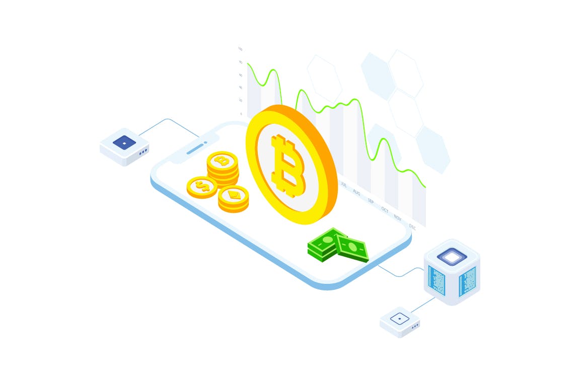 加密货币技术区块链等距矢量素材库精选概念插画素材 Cryptocurrency Technology Blockchain Isometric FV插图(1)