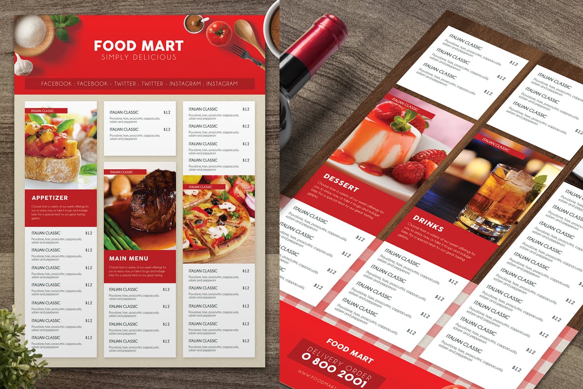 现代极简的西餐厅菜单设计模板 Modern Menu插图