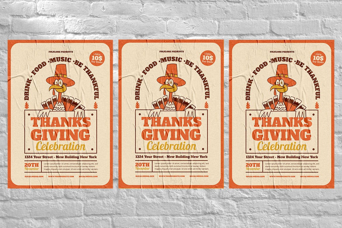 火鸡感恩节庆典活动海报传单设计模板 Turkey Thanksgiving Celebration插图(3)