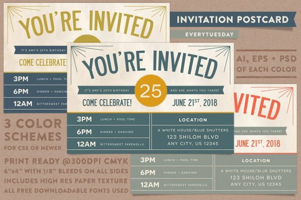 复古风格明信片邀请函设计模板 Invitation Postcard Template