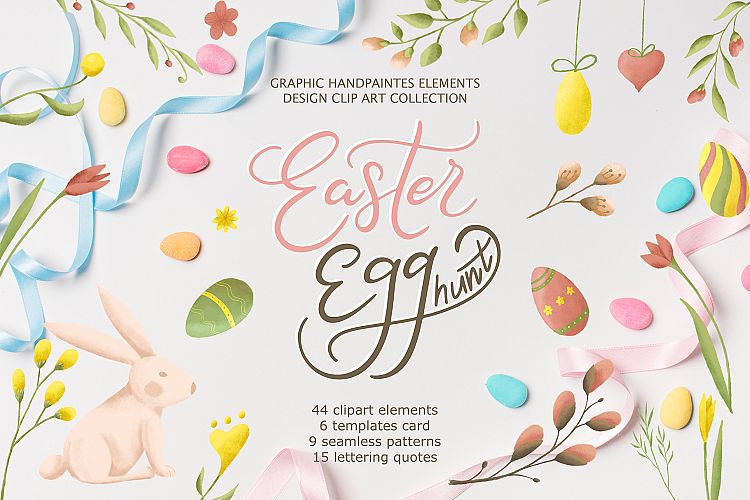 复活节彩蛋-图案剪贴画&特效文字插图(5)