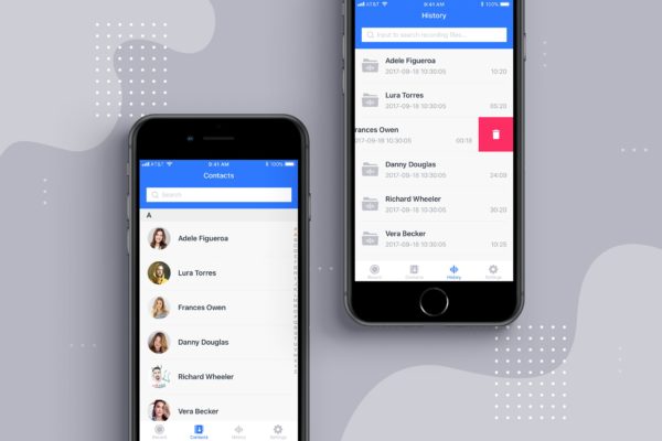手机自动通话录音APP应用交互设计UI套件 Auto Call Recorder App UI Kit