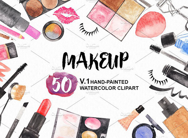 50个时尚手绘情人节风格的女性化妆品背景纹理集合