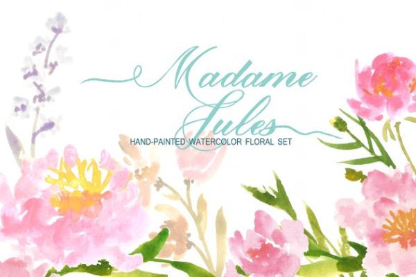 水彩艺术花卉元素插画 Madame Jules- Watercolor Clip Art