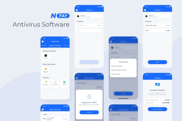 电子钱包APP应用UI设计之软件订购界面设计模板 Software Copyright – Wallet Mobile UI – N
