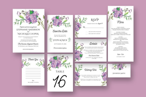 手绘花卉结婚邀请函设计套件 Hydrangea Wedding Invitation Suite