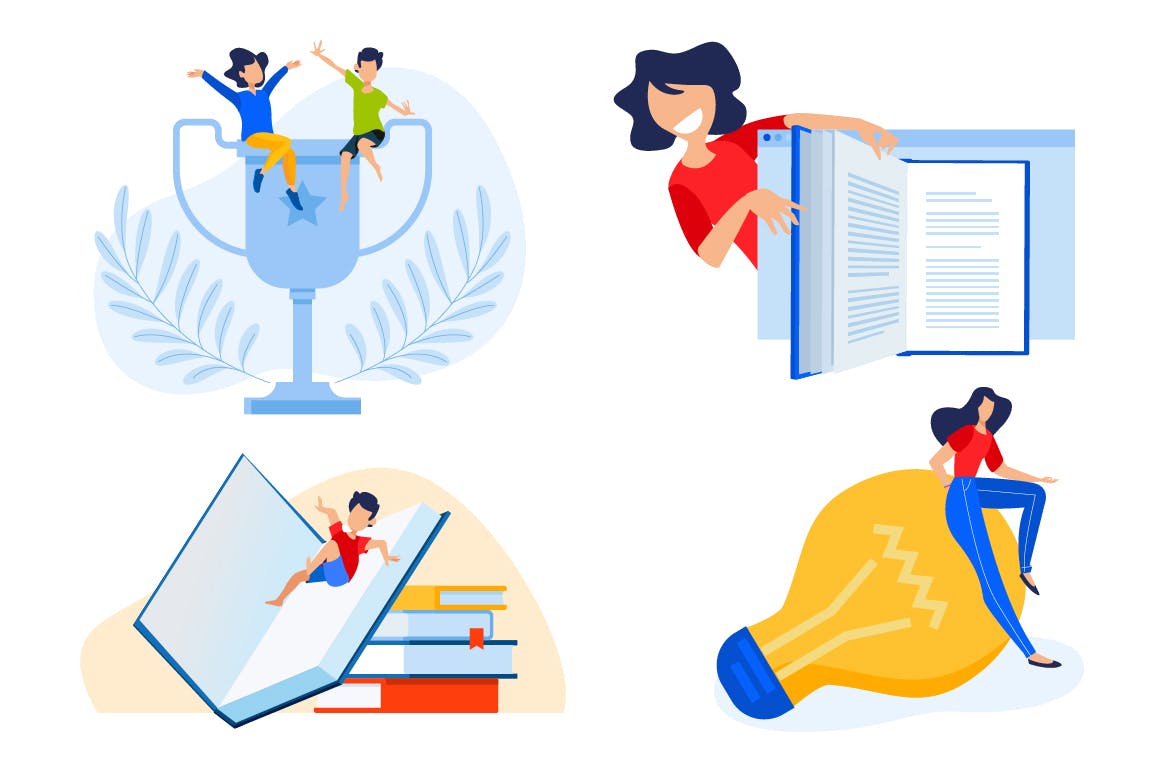 图书阅读主题矢量概念插画 Set of education concepts插图(1)
