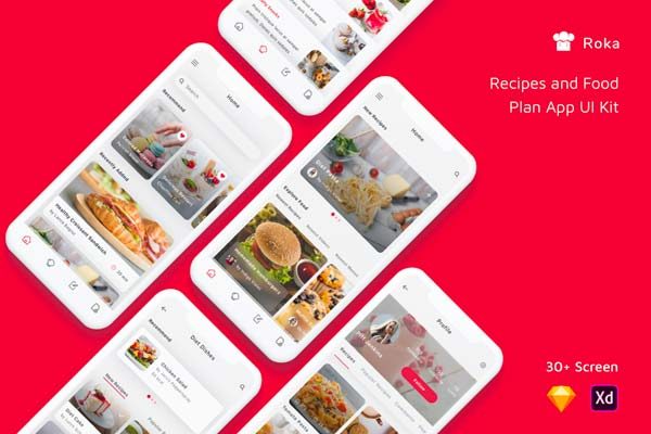 素材库下午茶：美食社交订餐点餐类APP UI KIT套装模板下载 app设计app界面设计Sketch素材Sketch模板 [Sketch,XD]