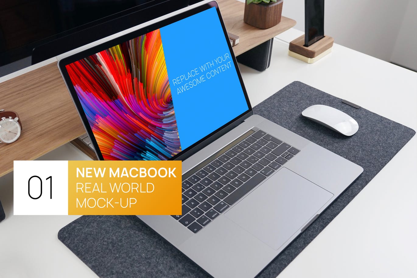 现代简约风办公桌MacBook Pro电脑素材库精选样机 New MacBook Pro Touchbar Real World Mock-up插图