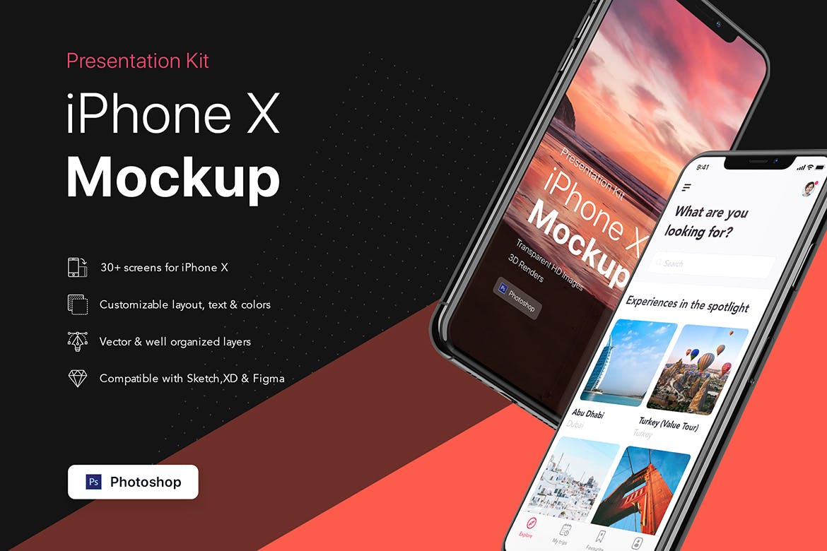 APP界面设计截图预览iPhone 8手机样机模板v2 Presentation Kit – iPhone showcase Mockup插图(5)