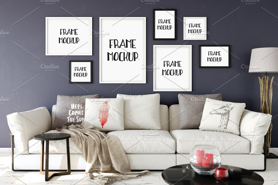 现代客厅画框样机模板09 Scandi Interior Frame Mockup – 09插图(1)