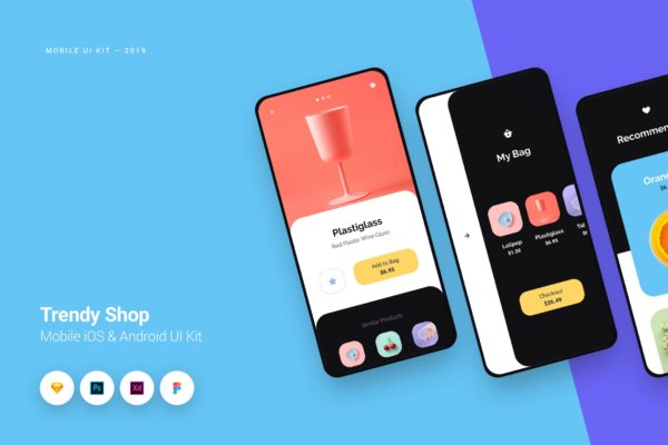 时尚商城iOS&amp;安卓APP应用UI设计套件 Trendy Shop App iOS &amp; Android UI Kit Template