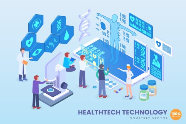 现代健康检测技术等距矢量素材库精选科技概念插画 Isometric Healthtech Technology Vector Concept