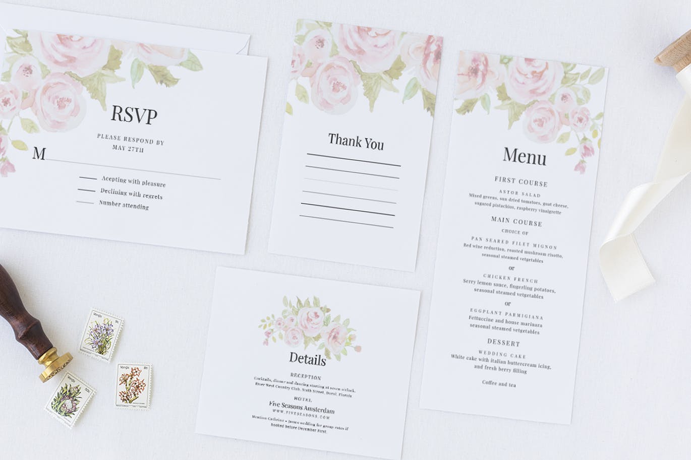 淡雅水彩背景婚礼邀请设计素材包 Set of Watercolor Wedding Suite插图(2)