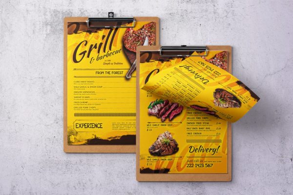 BBQ烧烤单页菜单设计模板 Barbecue Single Page A4 &amp; US Letter Food Menu