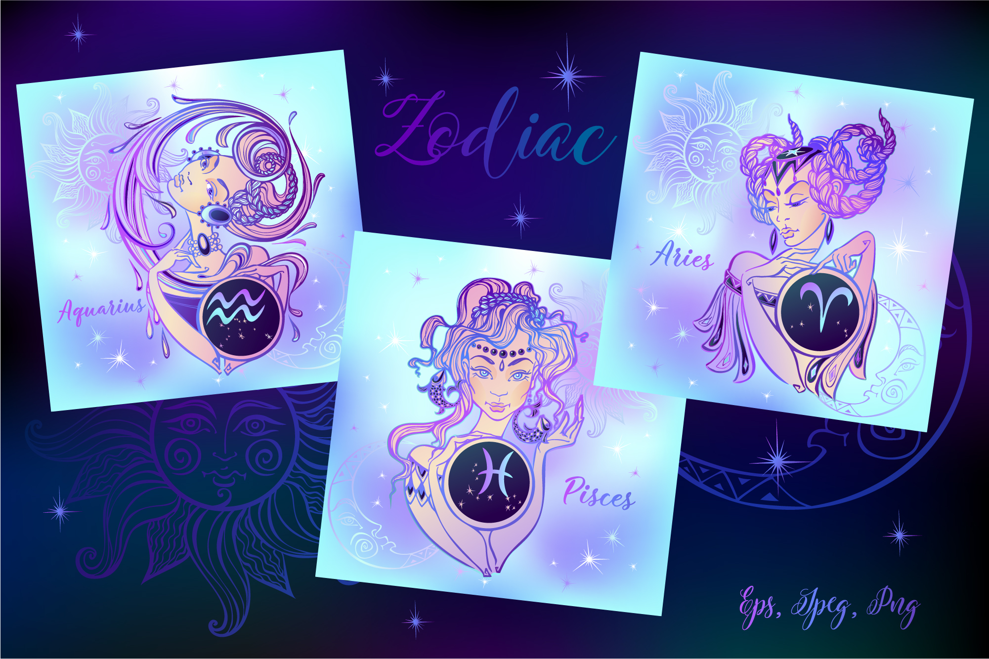时尚美丽的十二星座创意矢量插画素材下载 [EPS]插图(12)