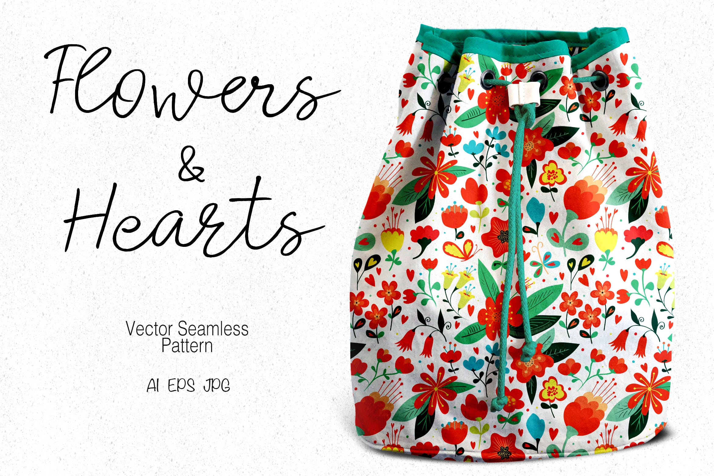 花卉&心形手绘图案纹样背景素材 Flowers and Hearts插图