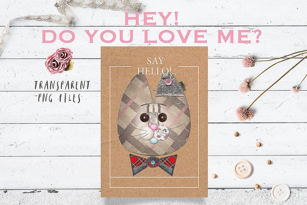 卡通猫布艺拼接图案剪贴画 CATS ON PATCH插图(4)