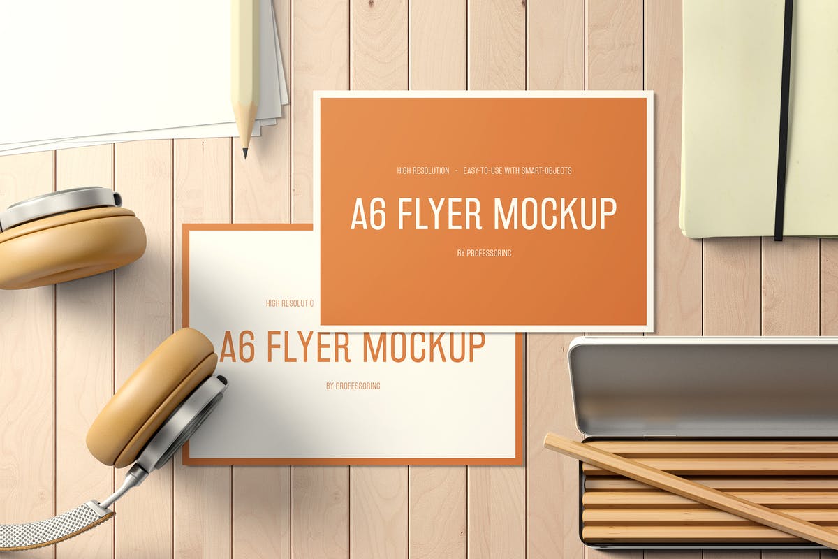 A6时尚横向传单样机套装2 A6 Landscape Flyer Mockup Set 2插图