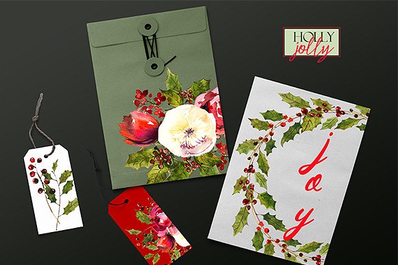 圣诞水彩剪辑集(一堆圣诞元素) Holly Steams Christmas Watercolors插图(16)