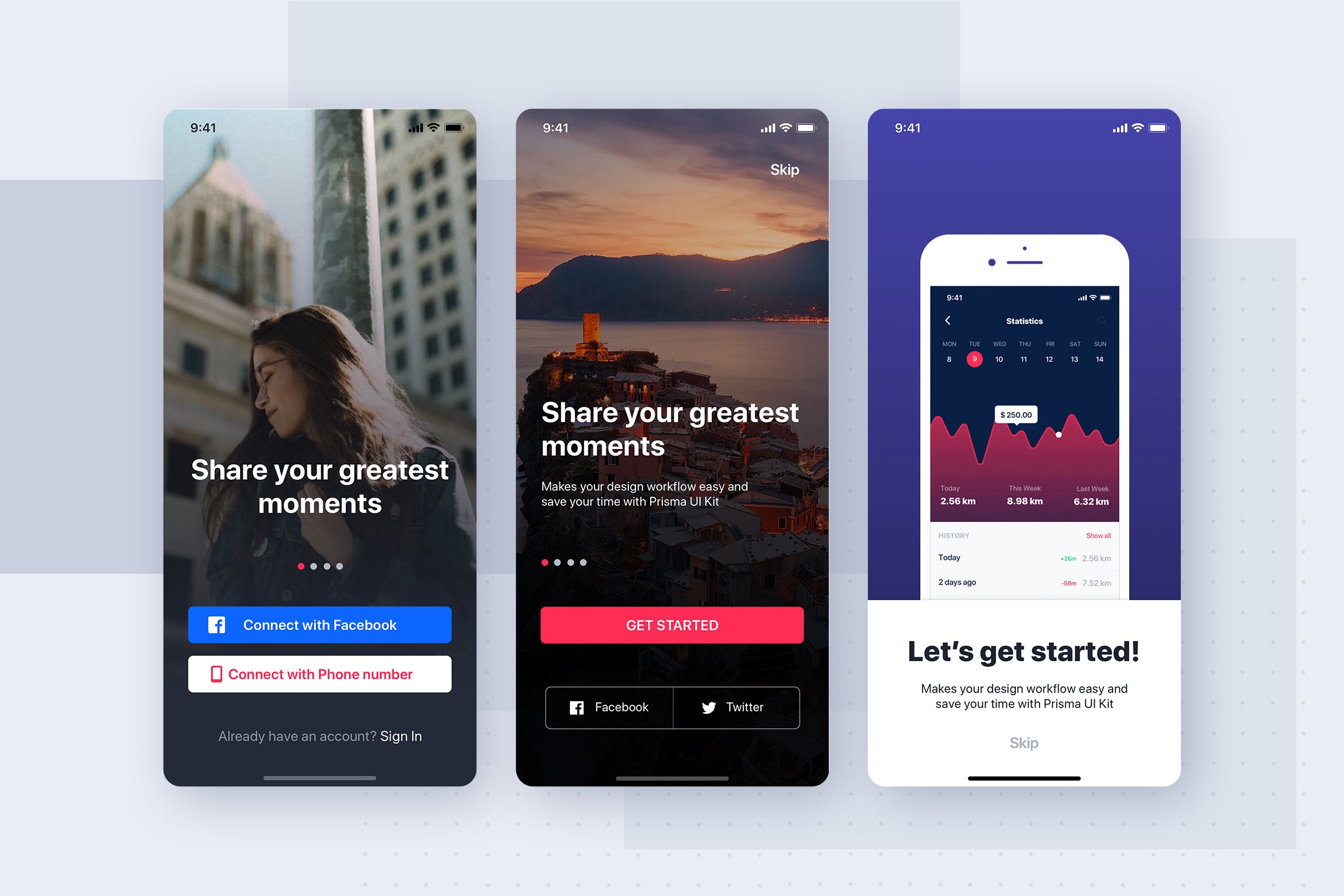 社交APP应用启动页引导页设计素材库精选模板 On boarding concept for mobile Interface插图