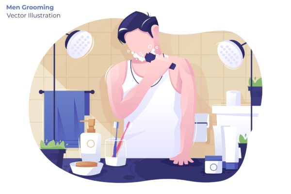 男士美容洗漱场景矢量插画素材库精选素材 Men Grooming – Vector Illustration