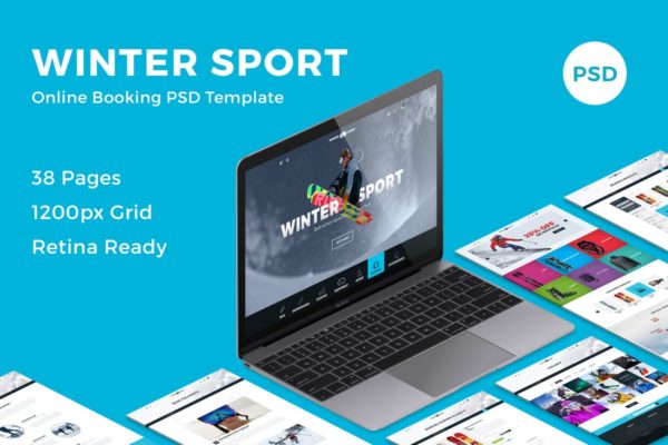 冬季运动 – 滑雪和滑雪板租赁电商外贸网站设计PSD模板 Winter Sport – Ski &amp; Snowboard Rental PSD Template