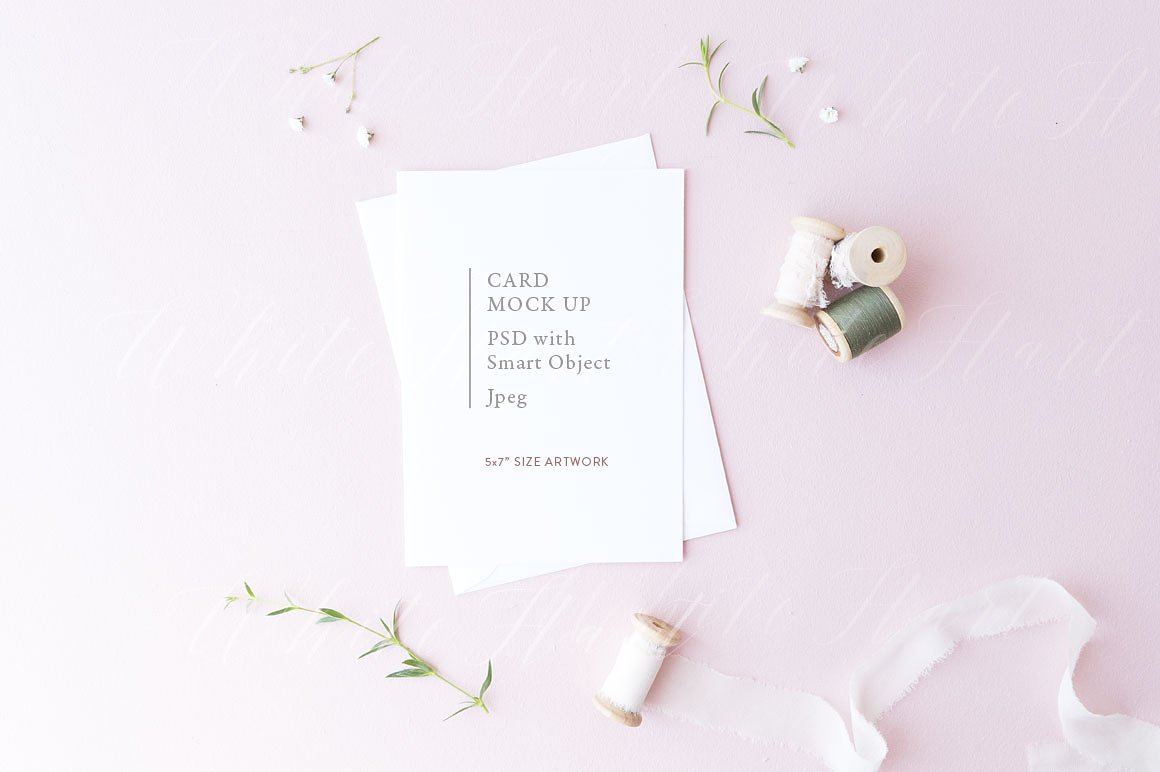 春季系列5×7白色便签样机模板 5×7 card mock up on white envelope插图